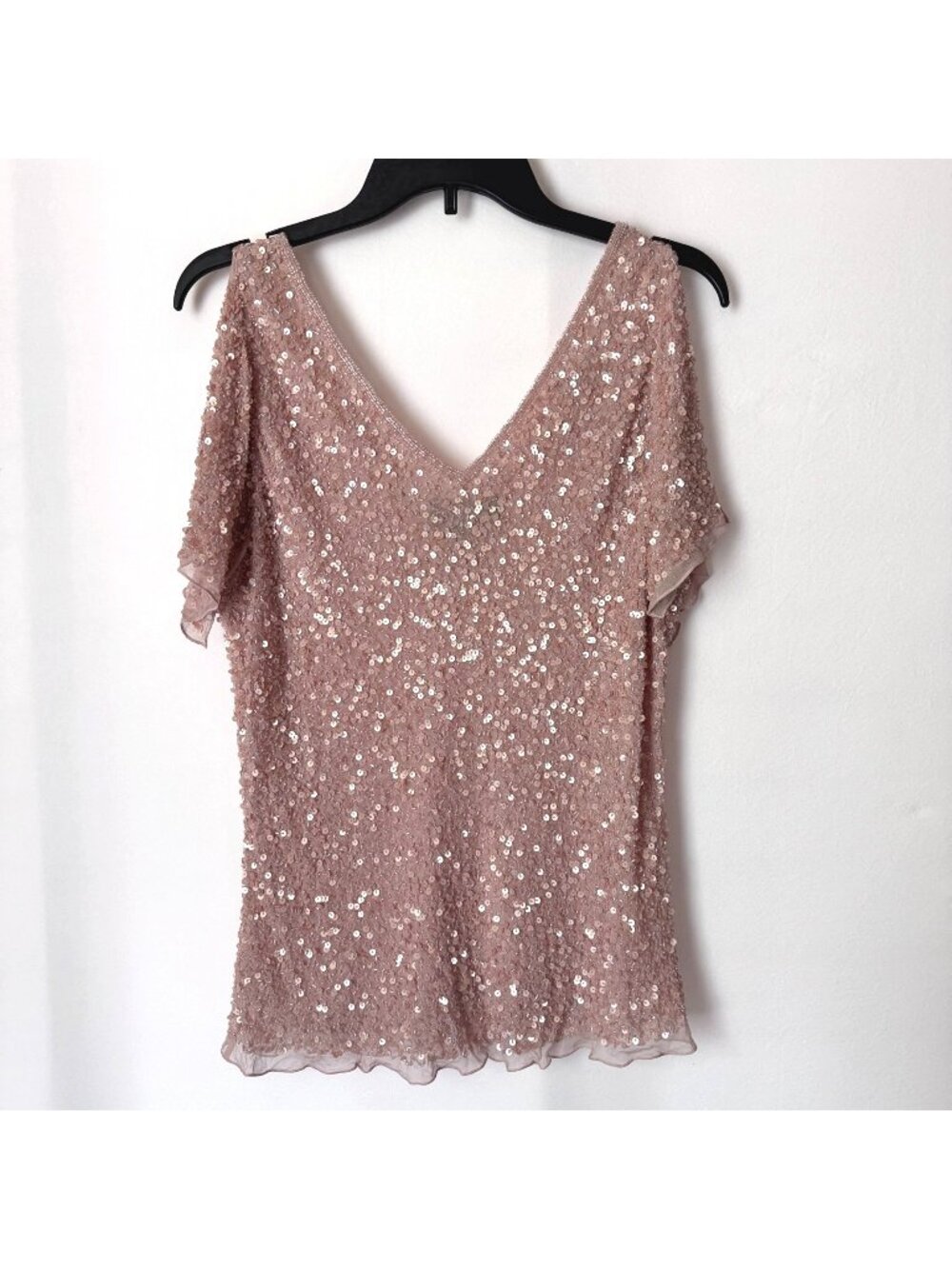Adrianna Papell Boutique Women Pink Sequin Silk Blouse Size XL